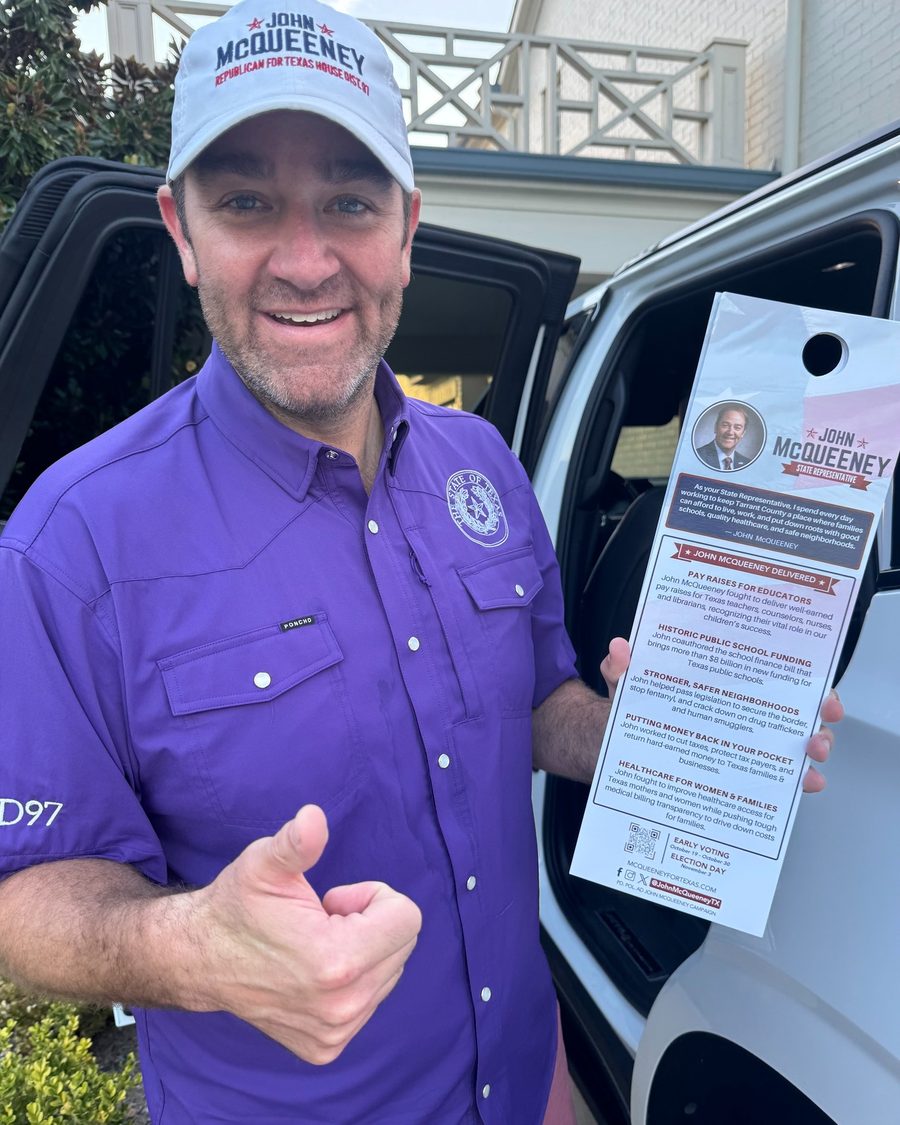 McQueeney with campaign literature